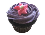 Purple Iced Cupcake with Pink Flower Purple Iced Cupcake with Pink Flower