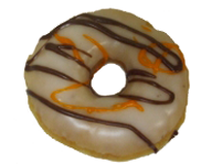 Vanilla Iced Donut with Orange & Brown Drizzle